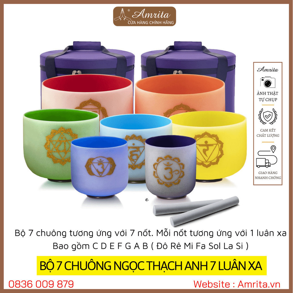 [available] 7 COLOR CRYSTAL BELL SET 7 CHAKRAS - 7 jade bell notes - crystal bell - glass bell - Amrita